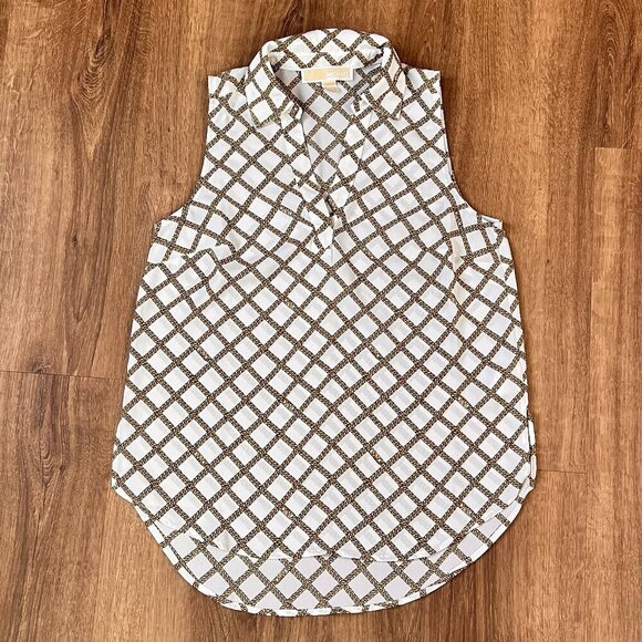 Michael Kors Chain Print Preppy Sleeveless Button Down Blouse Sz XS - Picture 2 of 11